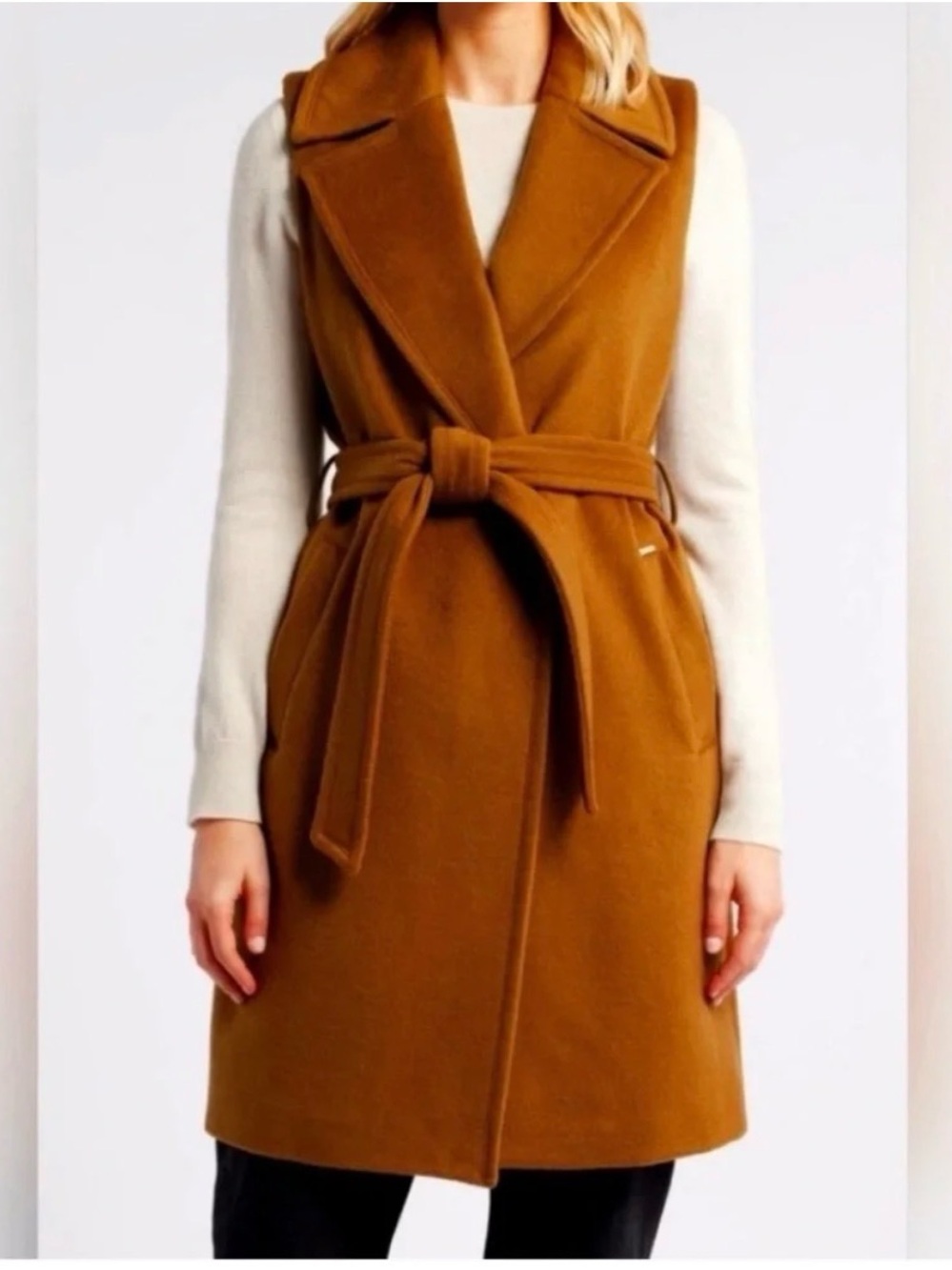 Marc New York Sleeveless Belted Longline Trench Coat Vest Brown Size Medium